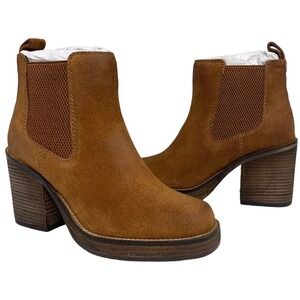 Diba | Ser Eta Bootie Suede Leather Brown Stacked Heel NEW Pull On